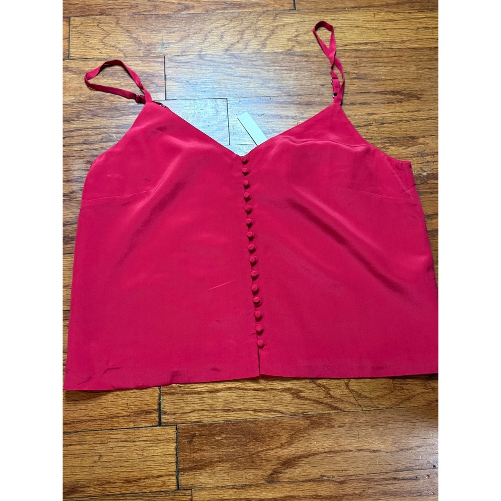 Madewell Silk Button-Front Cami Top Red V-Neck Adjustable Straps Size 10